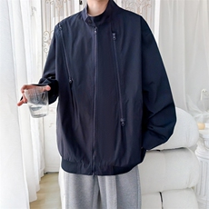 JK2608/P65春装新款现货立领夹克男多拉链宽松潮流大码外套上衣，男装夹克，电商A141