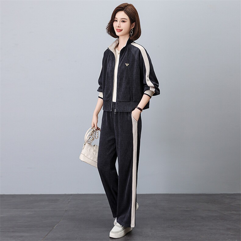时尚休闲套装女春秋季2024新款秋装妈妈高端洋气阔腿裤两件套,女装套装/套裙,忆绮罗