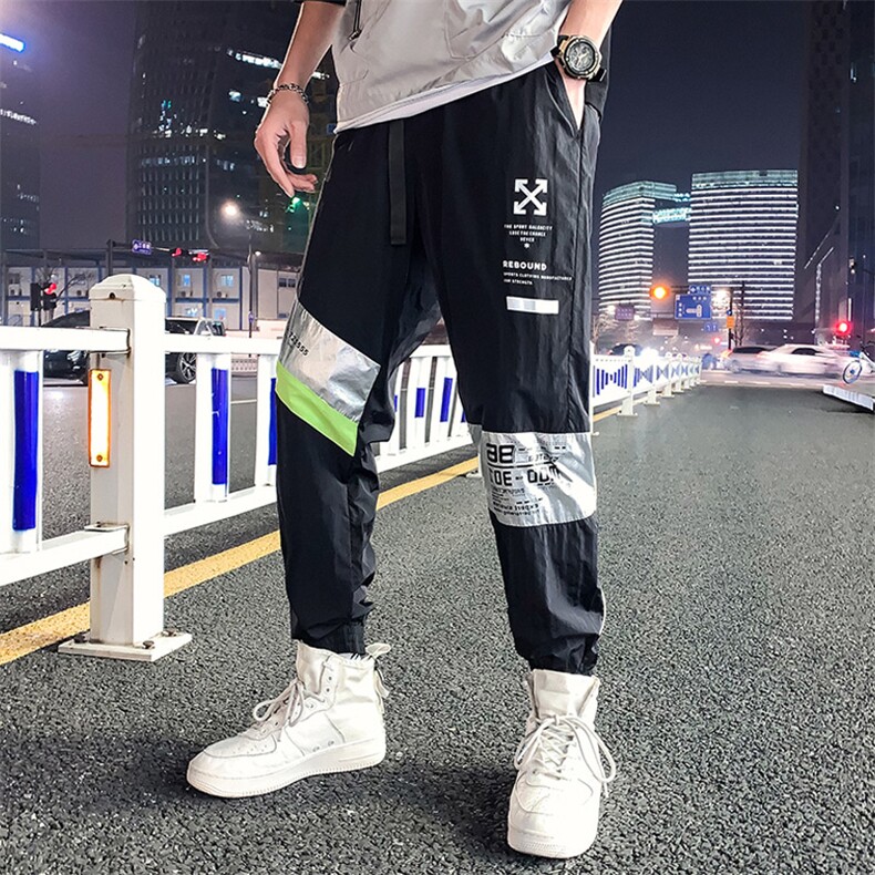 2021春季新款港风男士反光拼色九分裤运动小脚裤A438-5092-P50，男装休闲裤，电商A438