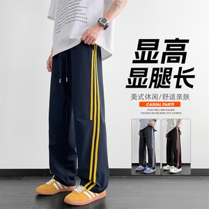 美式条纹运动休闲裤男女春季潮牌宽松直筒户外裤子图片