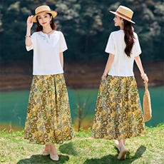 夏季薄款纯棉碎花半身裙女2026新款时尚气质妈妈洋气减龄休闲裙子，女装半身裙，倪叶myz