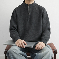 半拉链立领毛衣男士秋冬季纯色羊毛衫针织外套保暖套头线衣打底衫，男装T恤，星座914