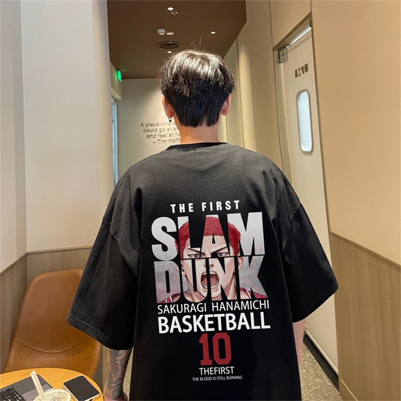 特P19控38230g重磅纯棉灌篮高手印花港风短袖t恤男DT3139,男装T恤,电商B370