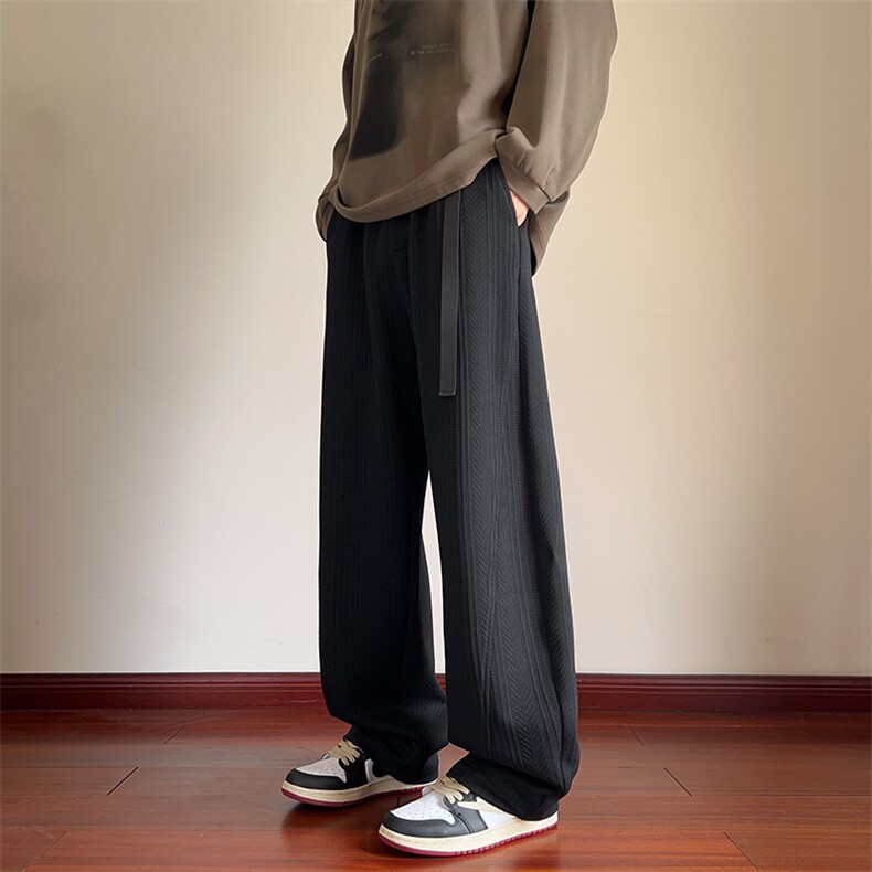 黑色肌理感裤子男款春秋季2025新款青少年痞帅重磅宽松直筒休闲裤图片