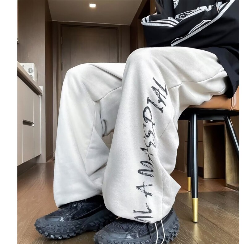 美式高街休闲裤子男款春季设计感小众复古做旧直筒卫裤K2001/P45图片