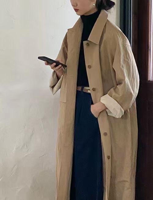 翻领排扣开衫工装风衣,女装风衣,斐媞梦
