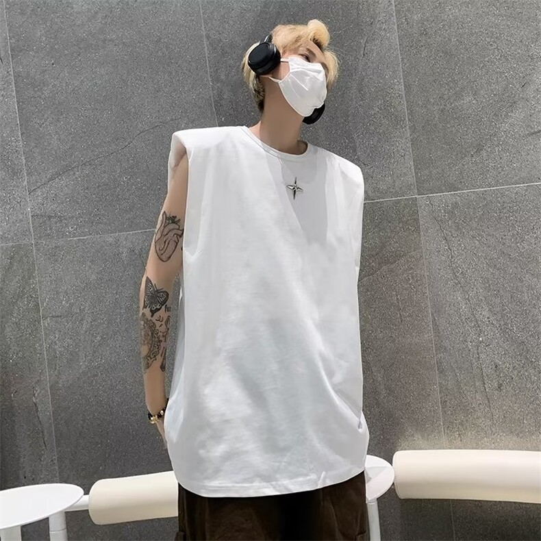 可拆垫肩无袖背心男士夏季潮牌高街运动坎肩休闲t恤上衣T029-P33,男装T恤,星座308B-1