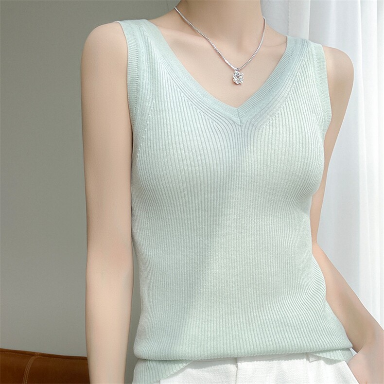 2025春夏新款精纺羊毛百搭两面穿更实穿内搭吊带前V后圆无袖背心，女装背心吊带，片语羊绒