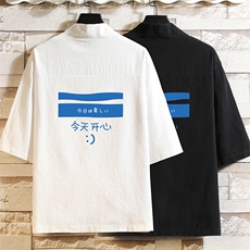 HF59033-P40风汉服男开衫外套七分袖道袍砖墙挂拍，男装民族服装，电商A040A