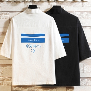 HF59033-P40风汉服男开衫外套七分袖道袍 砖墙挂拍图片
