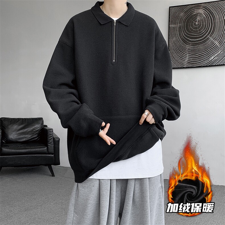 8XL-M半拉链翻领卫衣男秋冬加绒加厚大码长袖套头衫外套WY003P50图片