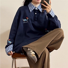 网络图现货美式学院风polo领卡通刺绣卫衣拼接假两件JB651-P58，男装卫衣，星座715-7