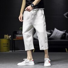 2021夏季新沙发墙日系大码男宽松七分亚麻棉麻裤休闲裤K256-P35，男装休闲裤，电商A001