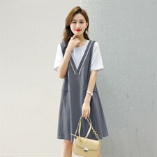 2022夏季新款简约气质连衣裙显瘦百搭V领无袖背心裙，女装连衣裙，深水步