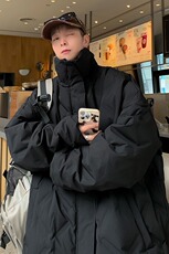 黑色菱形格棉服外套男冬季cleanfit短款美式高街M8133/特P83，男装棉衣，电商D202-1