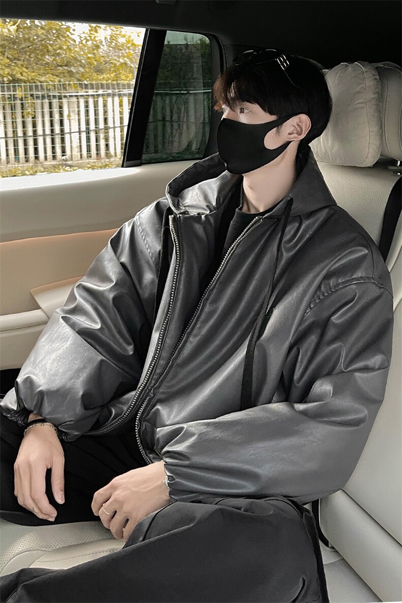 冬装24新款连帽宽松PU皮棉衣大码男装刺绣棉服棉袄外套S371-P138,男装棉衣,电商A233-1