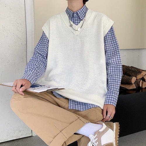 新款背心港风休闲无袖针织衫男韩版潮流2023秋季A161-2-MJ01-P40,男装背心/马甲,电商A161-2