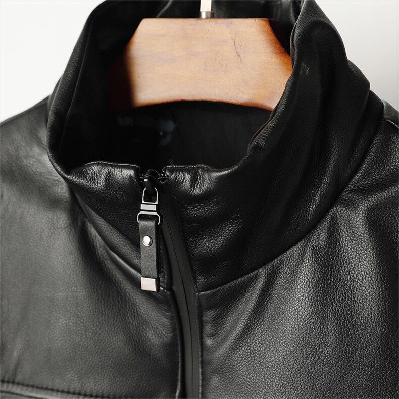 W2221海宁真皮皮衣男头层牛皮白鸭绒羽绒服短款立领皮夹克冬P680,男装夹克,电商B360A（原721A）