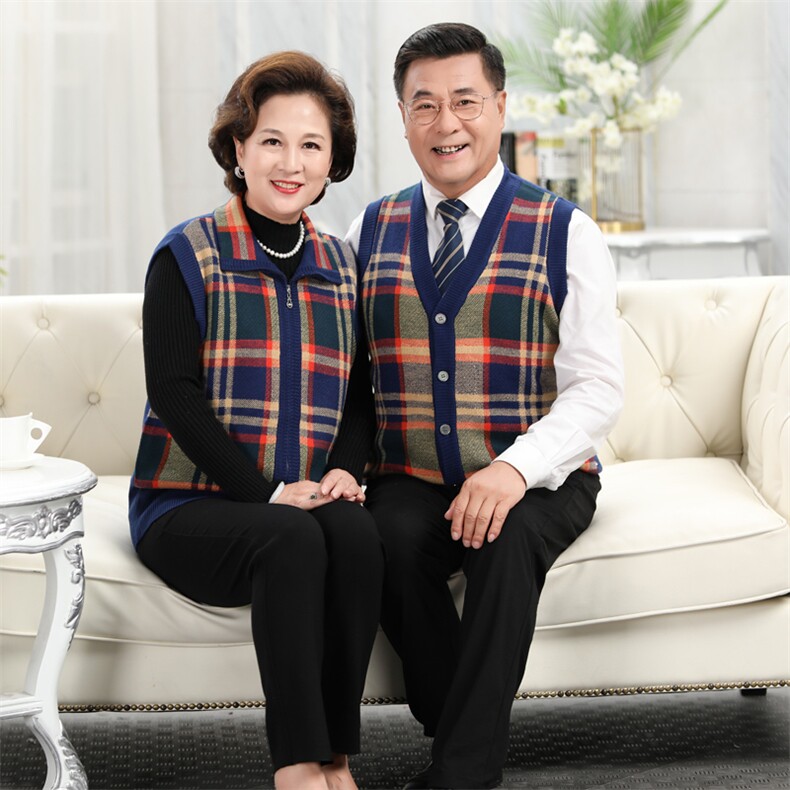 透气保暖格子收腰显瘦拉链羊毛马甲男女通用,女装中老年女装,亚东羊绒制品