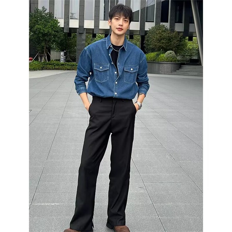 现货翻领牛仔衬衫男春秋新款水洗宽松夹克外套潮牌百搭休闲外套潮,男装夹克,星座302B