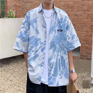 夏款男短袖衬衣扎染印花花衬衣短袖外套CS623 P30图片