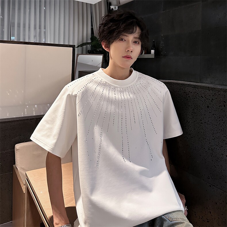现货垫肩设计亮钻高级感潮男T恤A071-T61-P40,男装T恤,电商A071