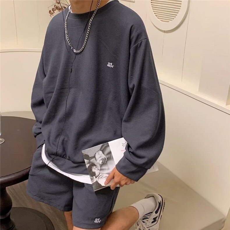 男潮流休闲套装宽松华夫格280克套装QTZ04P40,男装休闲套装,星座1116-2