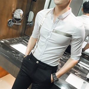 拼接 常规 七分袖 夏季 青春流行 潮 2021年 尖领 衬衫图片
