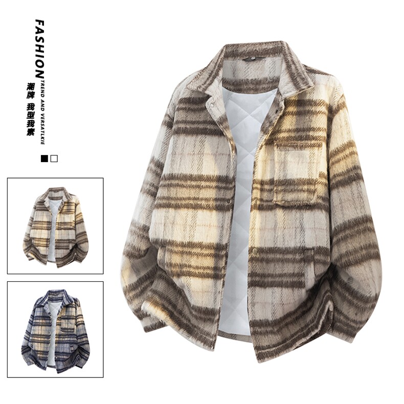 短款加厚毛呢大衣男风衣格纹小香风西装外套JK2183-P90加棉P100，男装西服套装，星座210-1