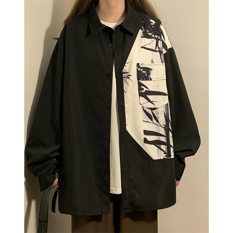 特批P28无差价秋季新中式水墨画拼接小众衬衫外套男女同款C2522，男装衬衫，电商A001