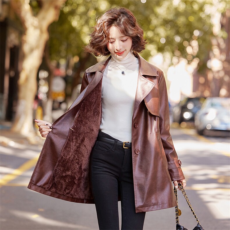 真毛领加绒加厚皮大衣女冬装新款收腰显瘦洋气中长款免洗妈妈外套,女装皮衣,简古