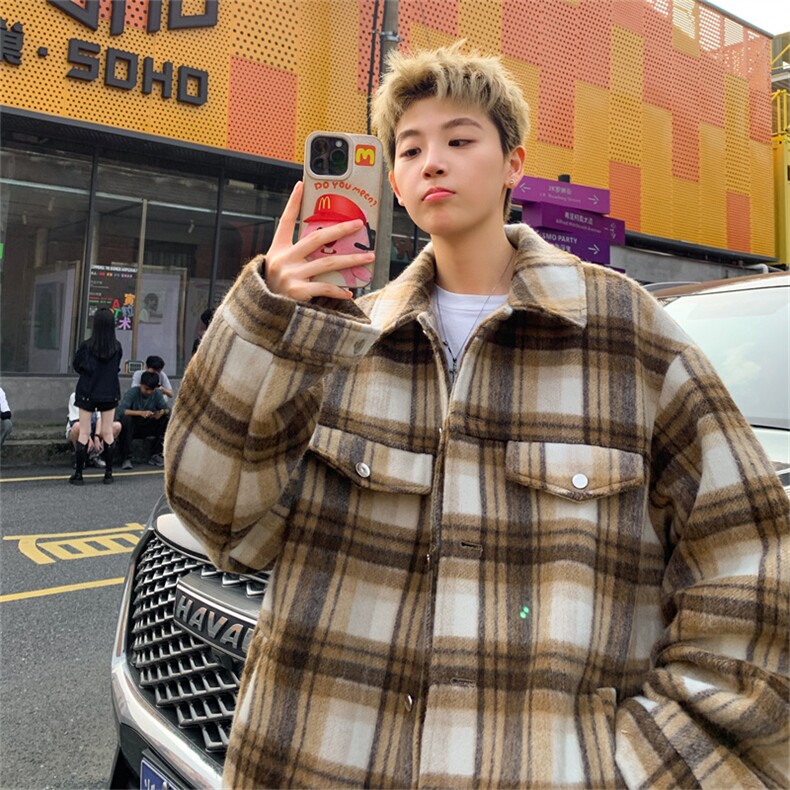 100聚酯冬款毛呢外套翻领夹克潮牌上衣外套男女N328特P95控158，男装夹克，电商B370