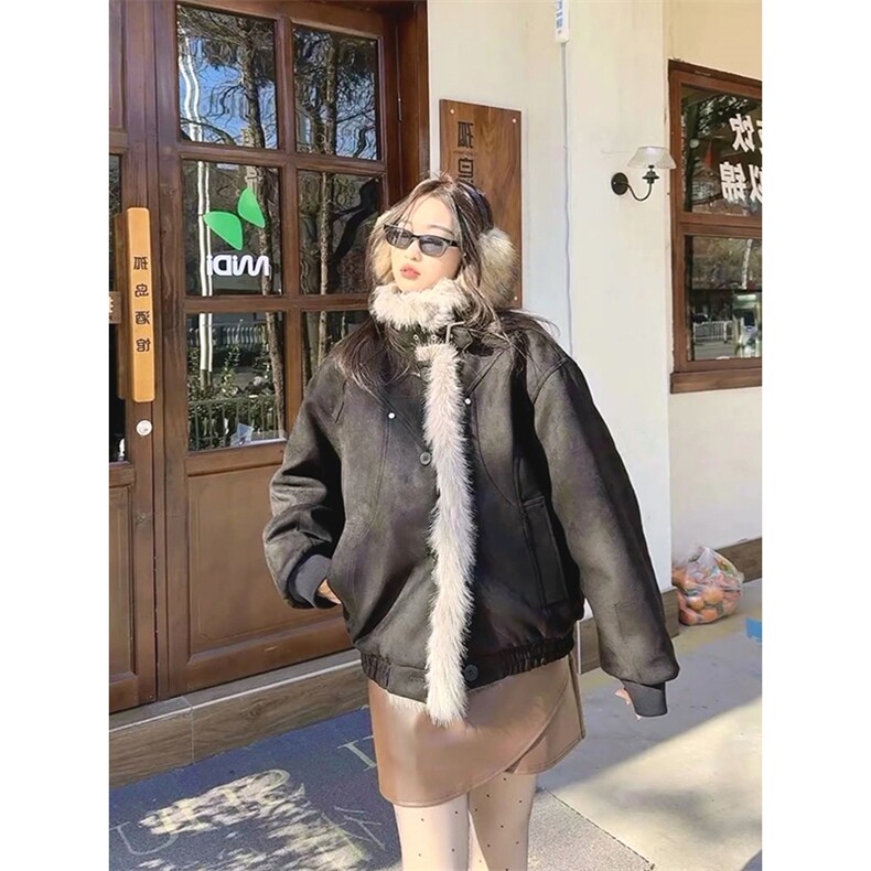 现货重磅硬挺boxy羽绒棉衣座山雕大毛毛领洗水麂皮棉服冬外套,男装棉衣,电商A443