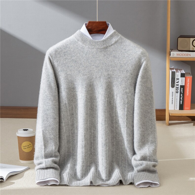 轻盈保暖山羊绒衫男士半高圆领毛衣加厚宽松2025秋冬新针织羊毛衫，男装羊绒套衫，牧群羊绒
