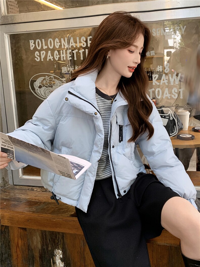 现货新款羽绒服女短款韩版立领简约加厚小个子高级感面包服外套潮,女装羽绒服,韩然一族
