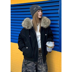 现货重磅boxy短款棉衣座山雕大毛毛领男女棉服水洗工装厚外套，男装棉衣，电商A486-1