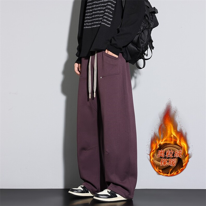 秋冬加绒加厚保暖休闲裤休闲潮流大码时尚加绒宽松黑色绒面休闲裤,男装棉衣,星座1013-1