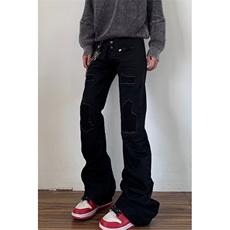 [008]休闲工装裤子复古水洗做旧微喇叭牛仔裤男女A079-N843-P60，男装牛仔裤，电商A079