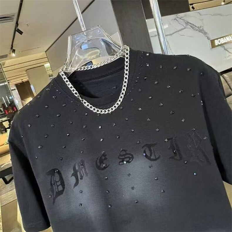M426-P40简欧烫钻渐变色宽松短袖t恤男春季时尚百搭休闲品质潮衣,男装T恤,星座617A-1（原B318A）