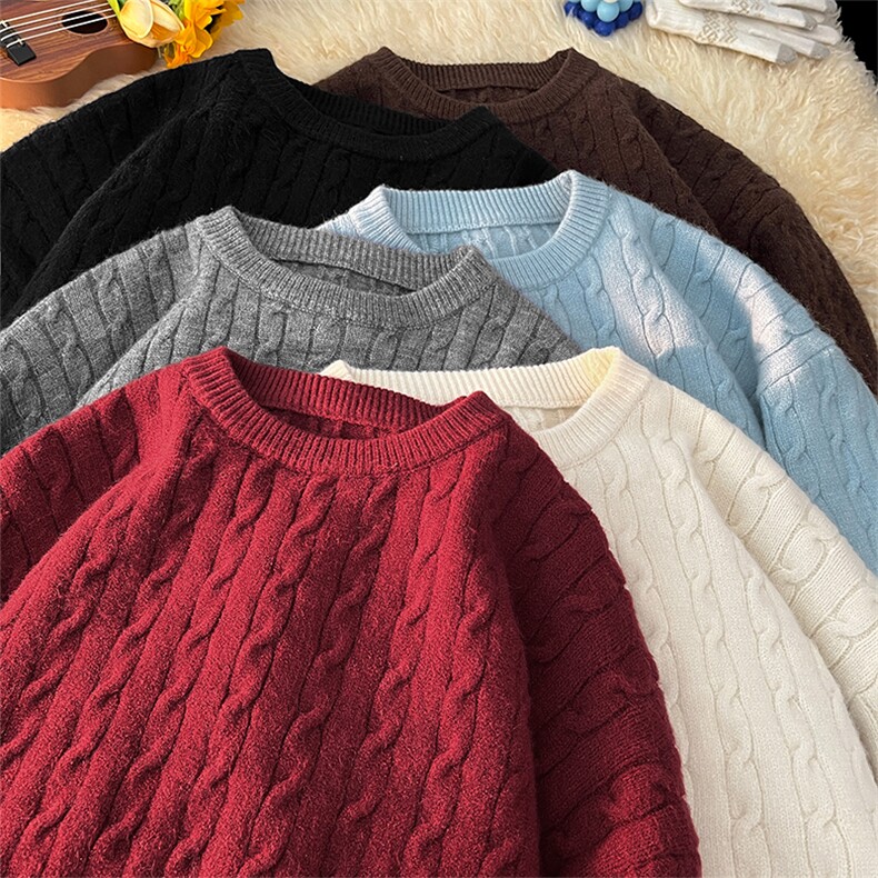 日系纯色麻花保暖毛衣内搭针织衫宽松套头上衣5Q1144-TP5098，男装针织衫/毛衣，电商A102