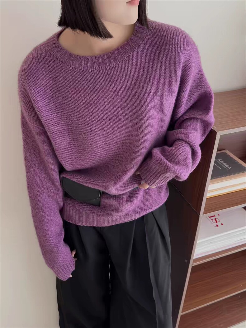纯澳毛材质七针圆领羊毛衫2024年秋季长袖套头,女装羊毛衫,浩新羊绒