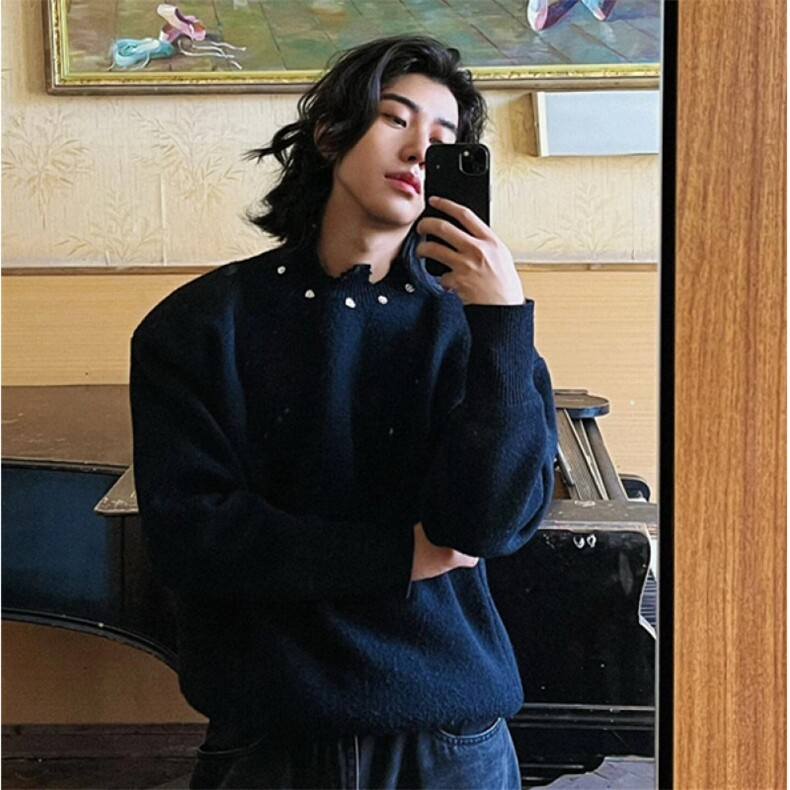 金属纽扣装饰宽松针织衫设计感小众毛衣男款美式线衣秋冬MS63，男装针织衫/毛衣，星座1116A（原606A-3）