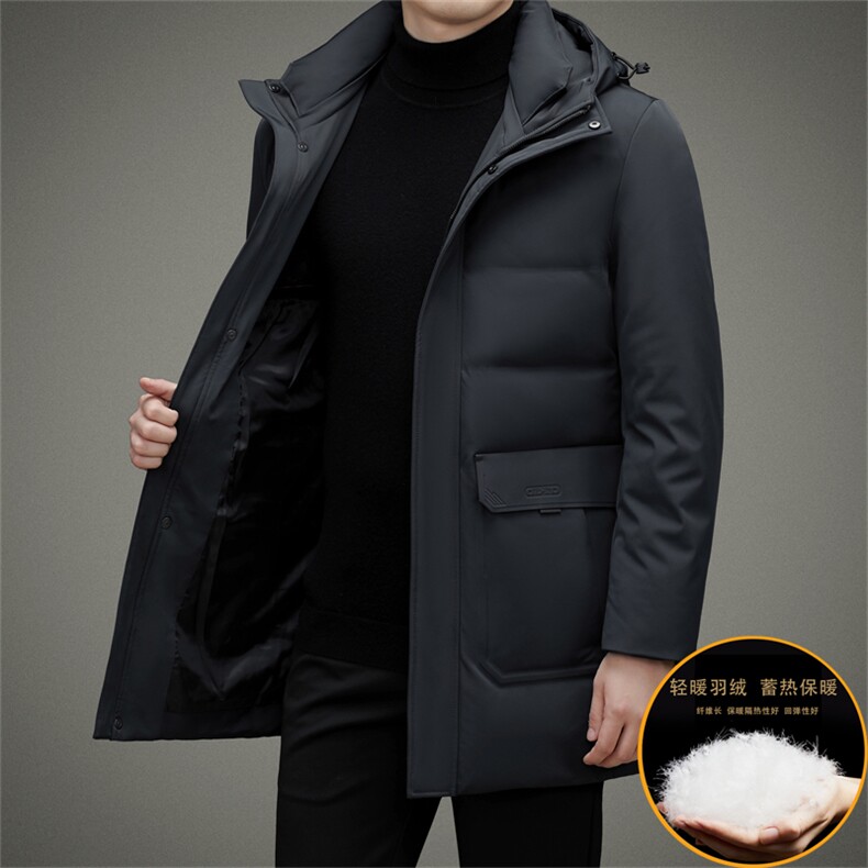 商务休闲中长款羽绒服可脱卸帽灰鸭绒上衣中年男装冬季保暖外套图片