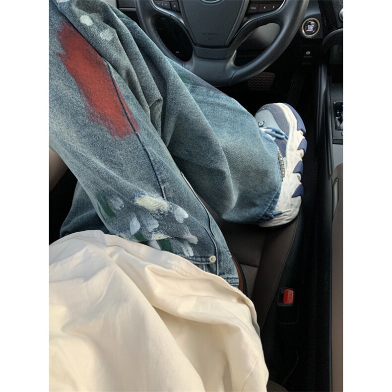【网图】复古蓝泼墨破洞牛仔裤男款夏季美式vibe裤子KNZ01CC-P48,男装牛仔裤,星座1007（原301D）