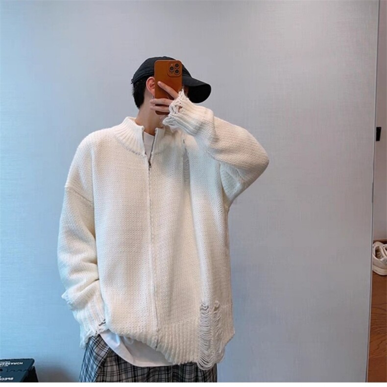 破坏开衫毛衣男潮流破洞毛衣开衫学生拉链开衫男百搭毛衣开衫外套,男装针织衫/毛衣,星座715-4