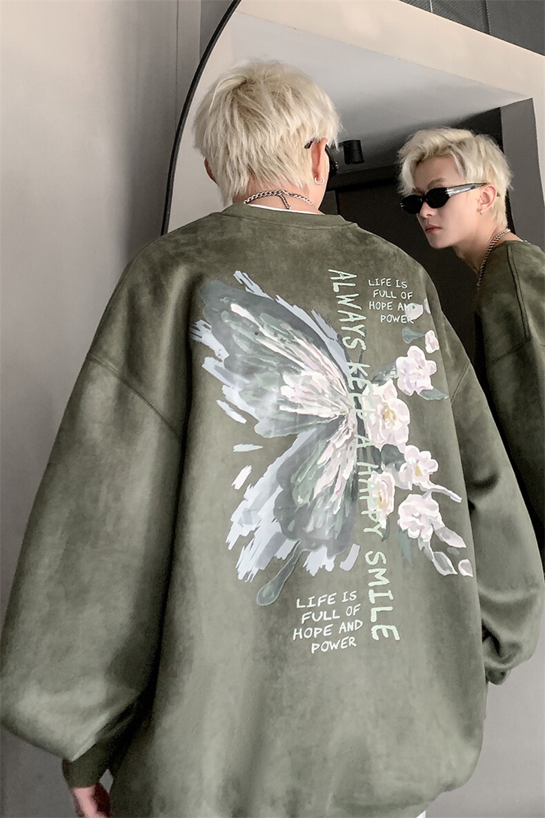 直播400克重磅加厚麂皮绒美式卫衣圆领印花大码XZ517A-BK11001,男装卫衣,星座517A