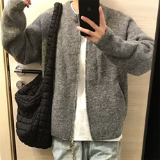 美式复古灰色开衫毛衣外套男高级感慵懒风针织衫cleanfit短款夹克，男装针织衫/毛衣，星座813-2