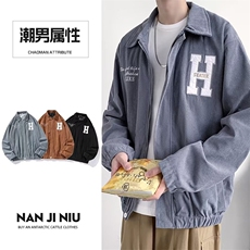 灯芯绒外套男秋季美式复古休闲翻领夹克ins潮牌宽松上衣JK08-P60，男装夹克，星座310B-1
