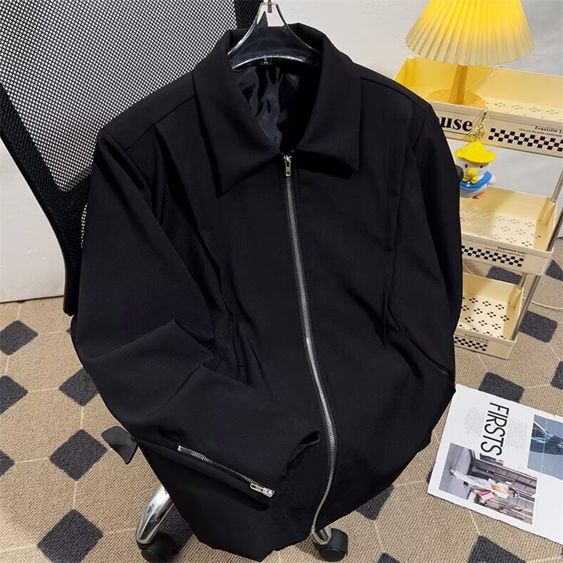 秋冬款男夹克衫行政宽松手臂开叉拉链拼接外套有垫肩JK225P72,男装夹克,星座1013-1