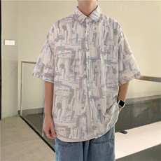 衬衫男夏季薄款日系潮流ins痞帅衬衣小众宽松冰丝短袖W1001-P28，男装衬衫，星座512-2